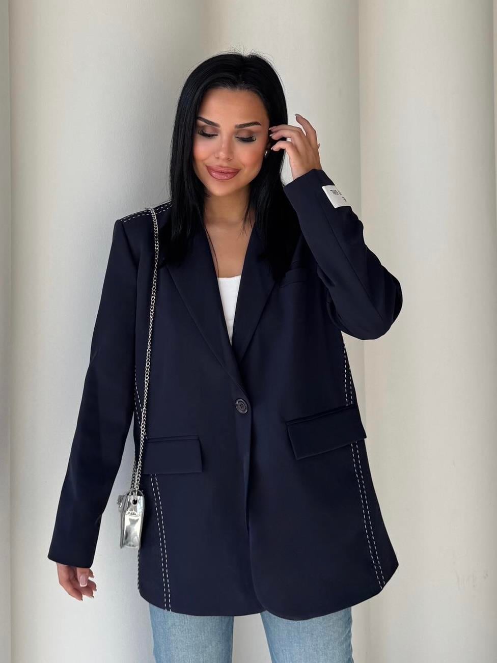 Velodi  Nakış Detaylı Blazer Ceket Lacivert
