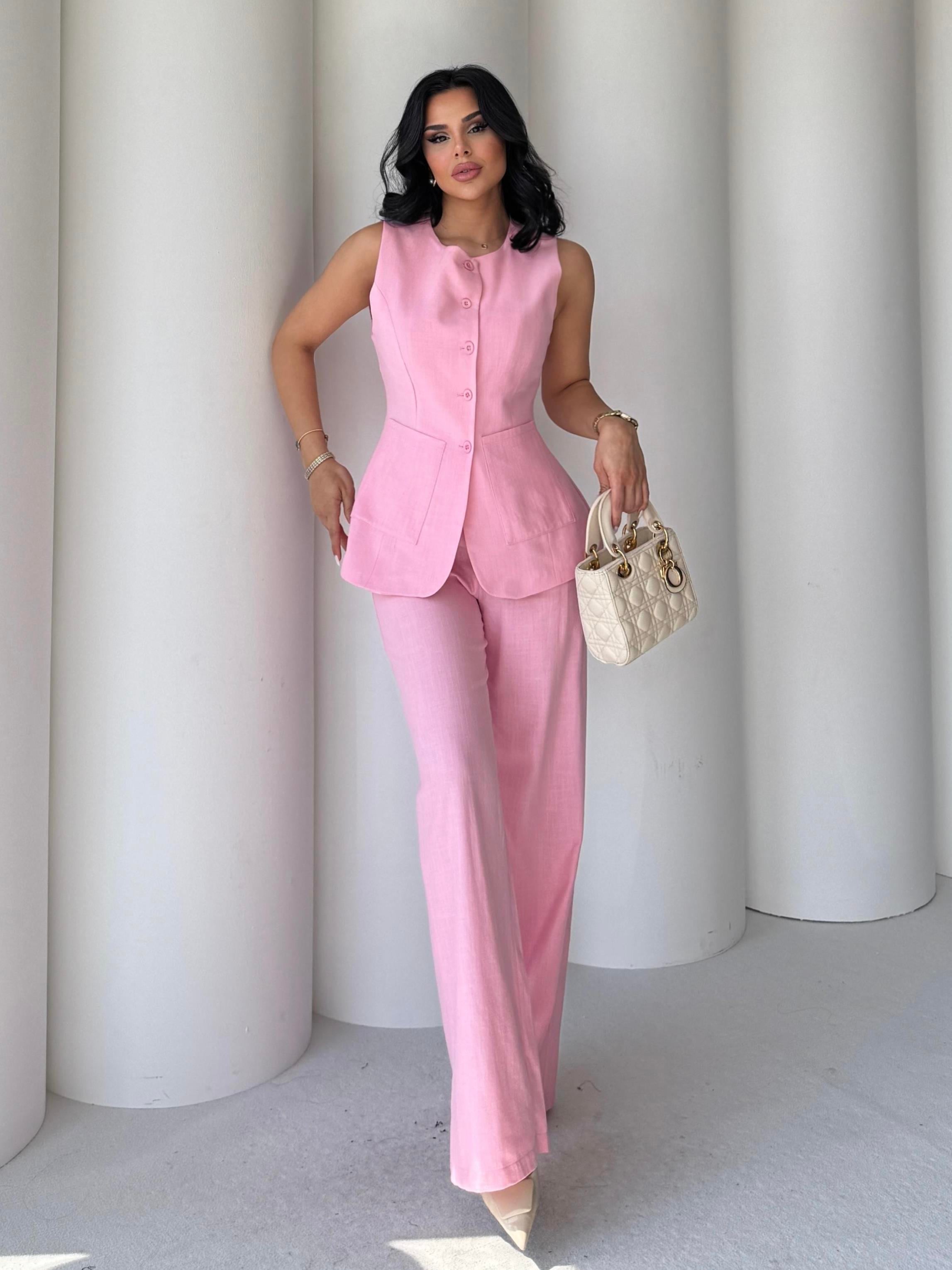 Vens İkili Keten Takım Pembe