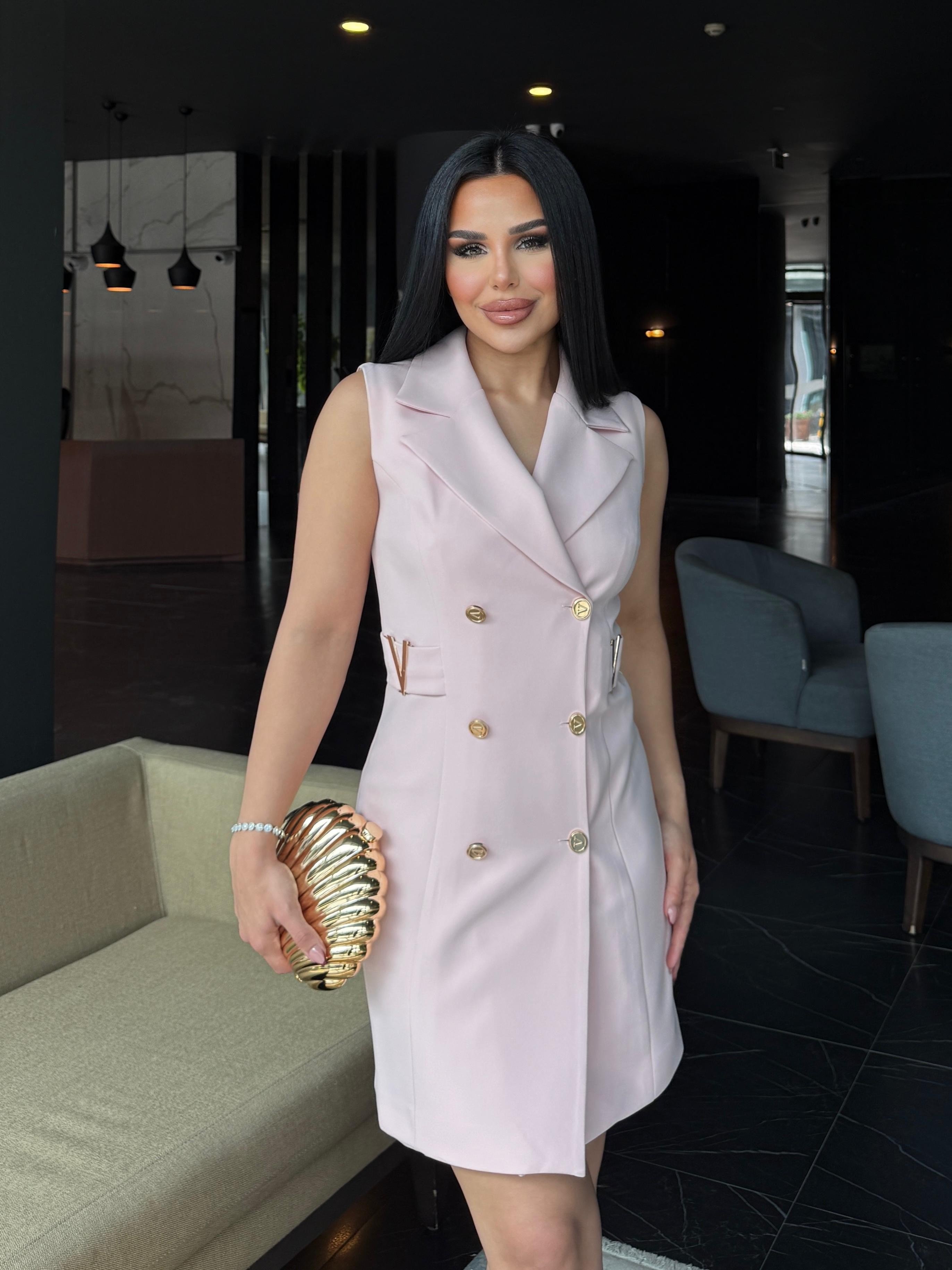 Vento Gold Düğme Detaylı Elbise Pembe