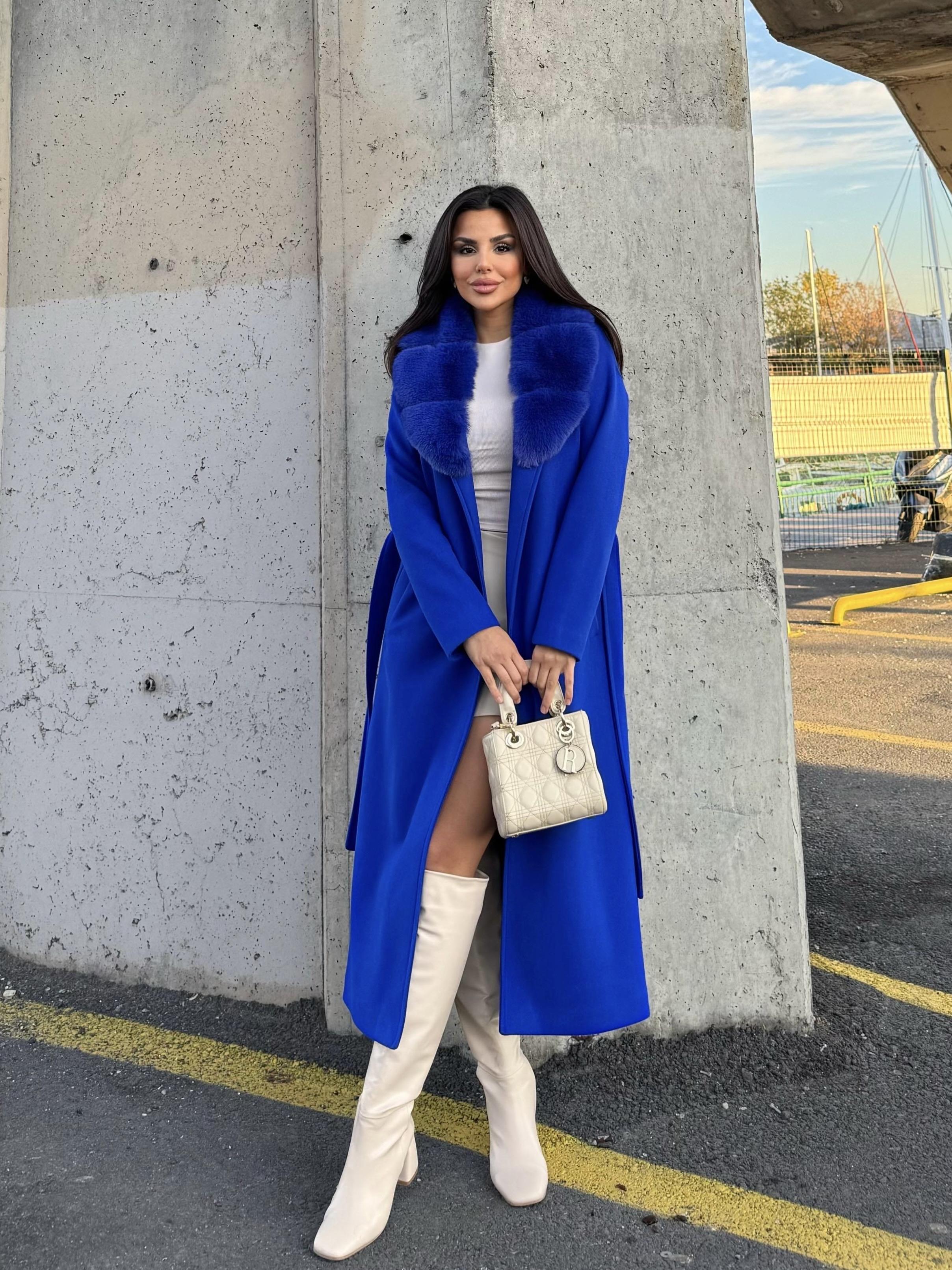 Verona Kürk Yaka Kaşe Kaban Saks