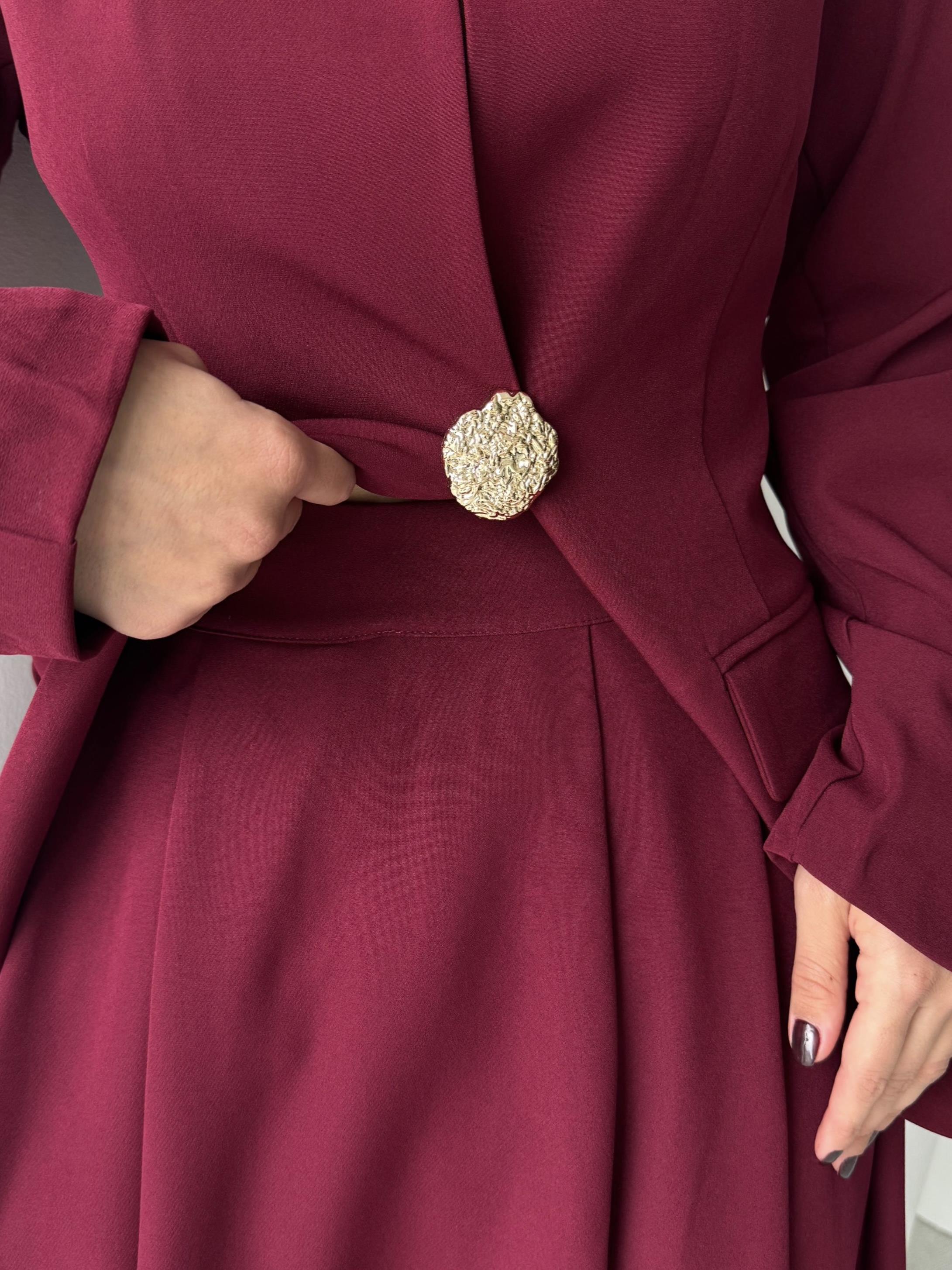 Vivas Gold Düğme Detaylı Etekli Takım Bordo