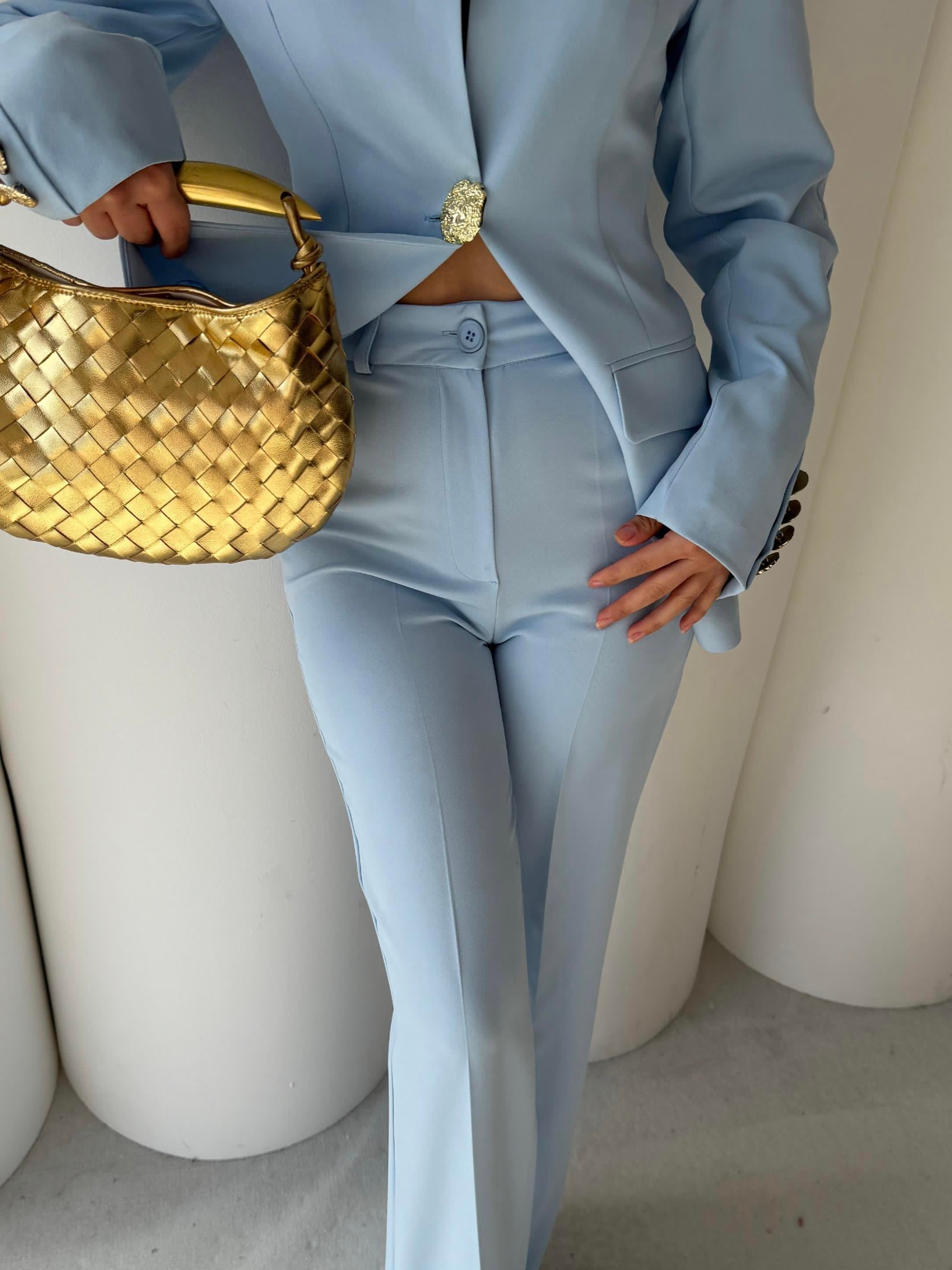 Zuzu Gold Düğme Detaylı Takım Bebe Mavi