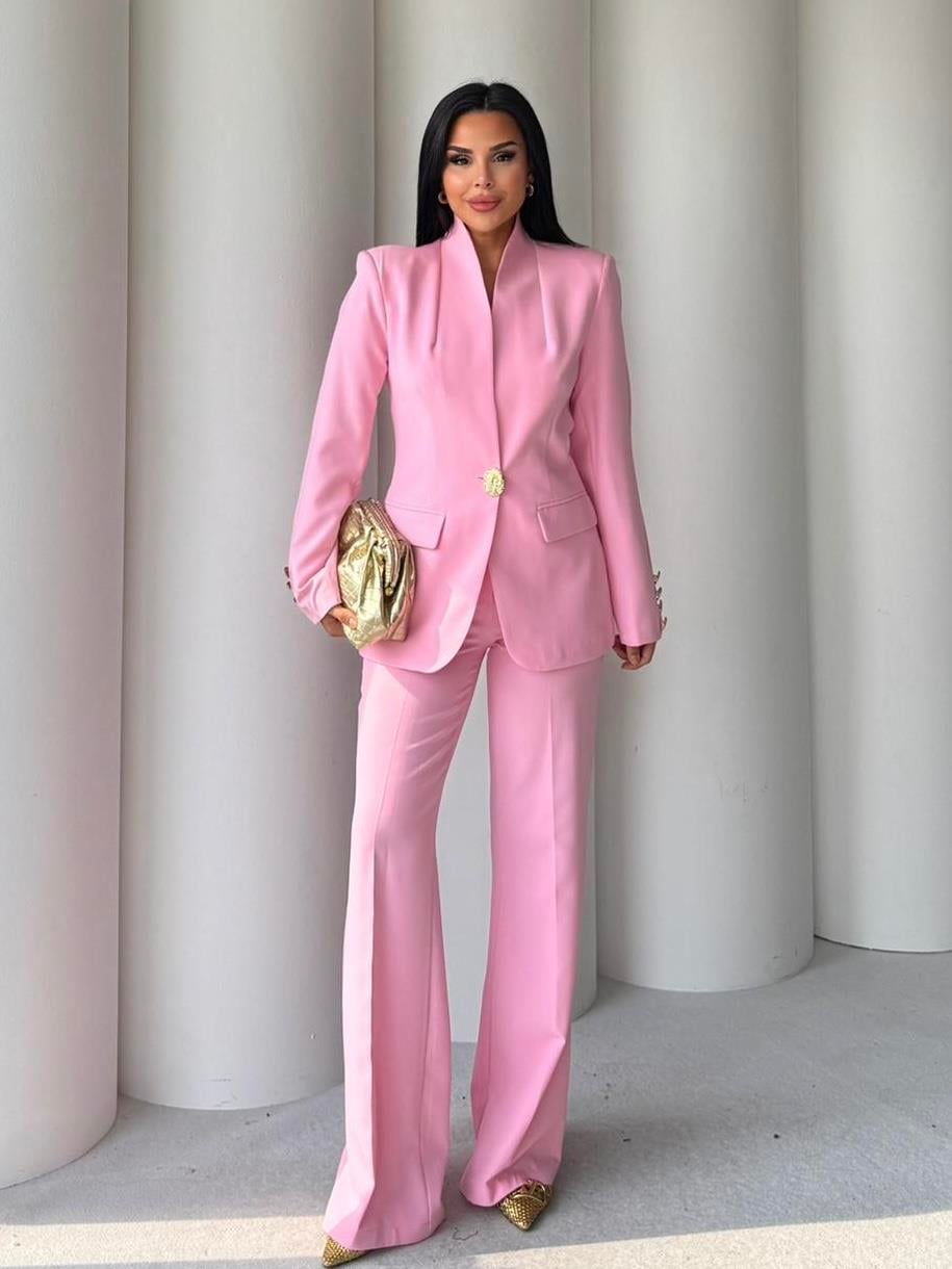 Zuzu Gold Düğme Detaylı Takım Pembe