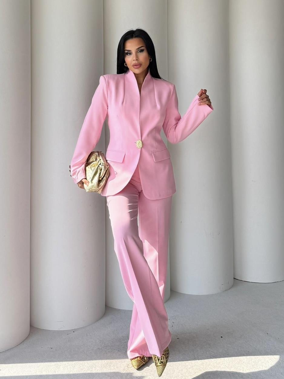 Zuzu Gold Düğme Detaylı Takım Pembe