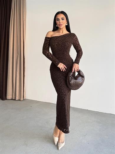  Jasmine Desenli Elbise Kahve