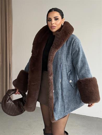 Alex Denim Detaylı Kürk Kahve