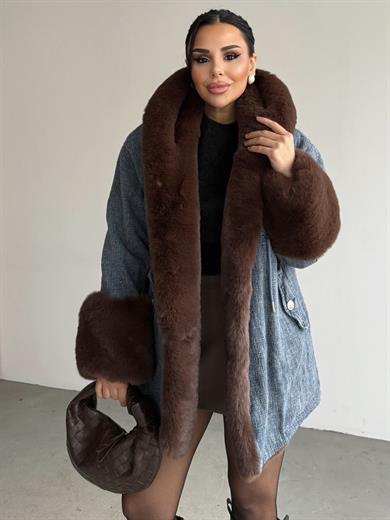 Alex Denim Detaylı Kürk Kahve