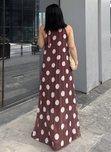Alins Puantiye Detaylı Elbise Kahve