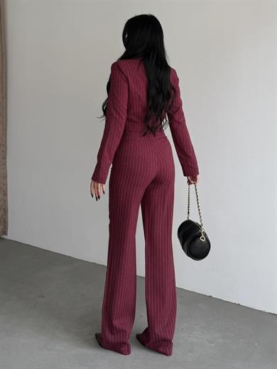 Anelyas İkili Takım Bordo Çizgili