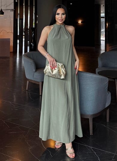 Apero Gold Zincir Detaylı Elbise Haki