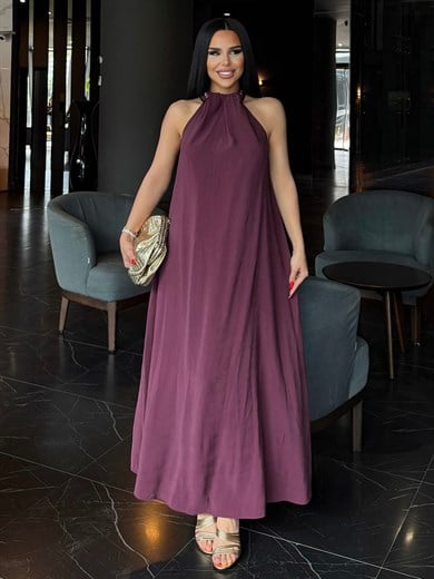 Apero Gold Zincir Detaylı Elbise Mürdüm