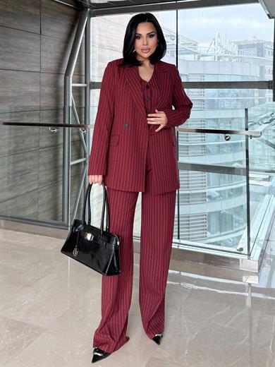 Ariana  Üçlü Takım Bordo Çizgili