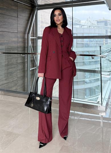 Ariana  Üçlü Takım Bordo Çizgili