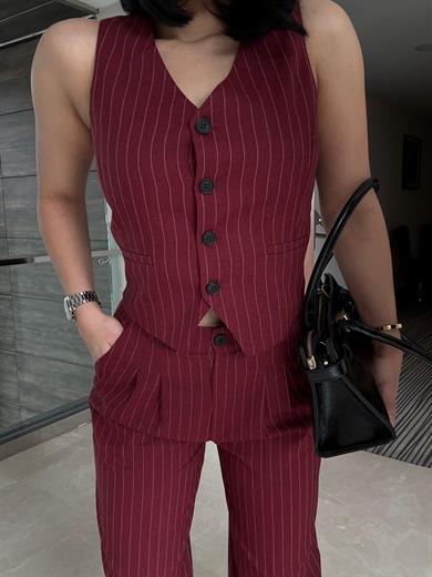 Ariana  Üçlü Takım Bordo Çizgili