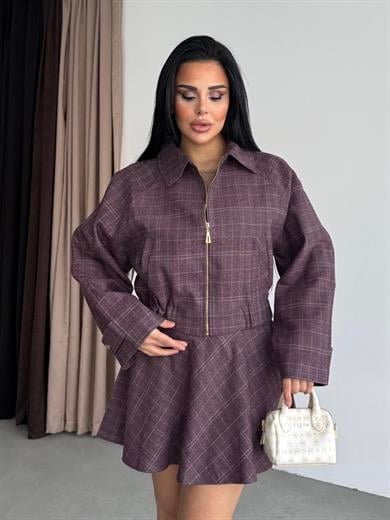 Arlans Ekose Detaylı Etekli Takım Mürdüm