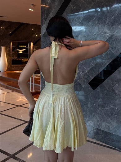 Arya Gold Düğme Detaylı Elbise Sarı