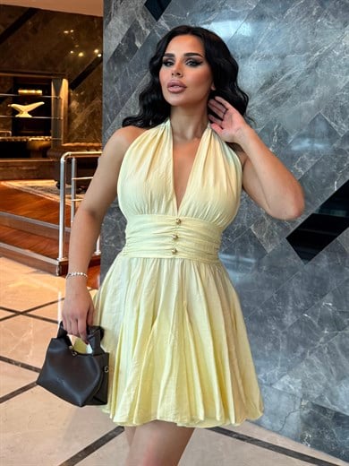 Arya Gold Düğme Detaylı Elbise Sarı