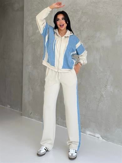 Aspova Denim Detaylı Spor Takım Bej