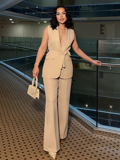 Atlans Yelekli Takım Bej 