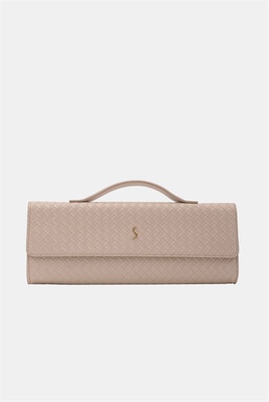 Aurelia Clutch - Kadın Clutch Çanta Örgü Dokulu Zarif El Çantası Krem
