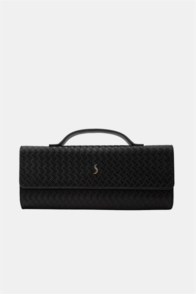 Aurelia Clutch - Kadın Clutch Çanta Örgü Dokulu Zarif El Çantası Siyah