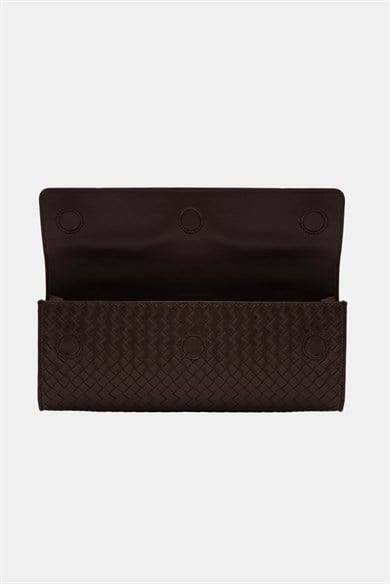 Aurelia Clutch - Kadın Clutch Çanta Örgü Dokulu Zarif El Çantası Kahverengi