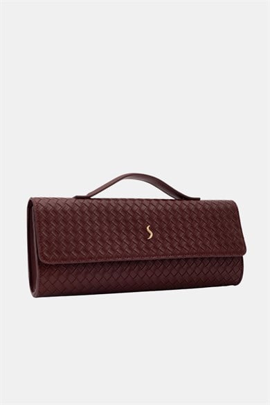 Aurelia Clutch - Kadın Clutch Çanta Örgü Dokulu Zarif El Çantası Bordo