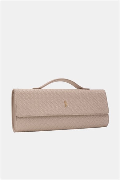 Aurelia Clutch - Kadın Clutch Çanta Örgü Dokulu Zarif El Çantası Krem