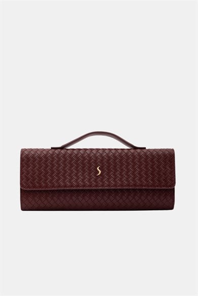 Aurelia Clutch - Kadın Clutch Çanta Örgü Dokulu Zarif El Çantası Bordo