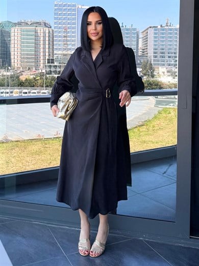 Bahra Gold Kemer Detaylı Elbise Siyah