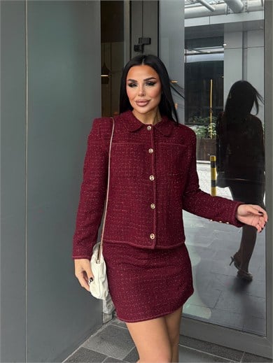 Blush Tasarım Etekli Takım Bordo