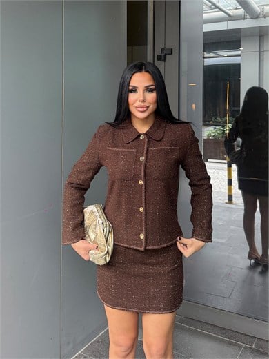 Blush Tasarım Etekli Takım Kahve