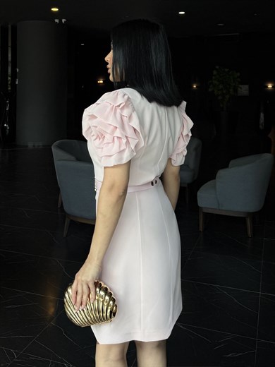 Boni Gold Kemer Detaylı Elbise Pembe