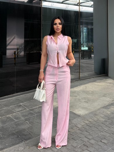 Bumbo Gold Fermuar Detaylı Takım Pembe