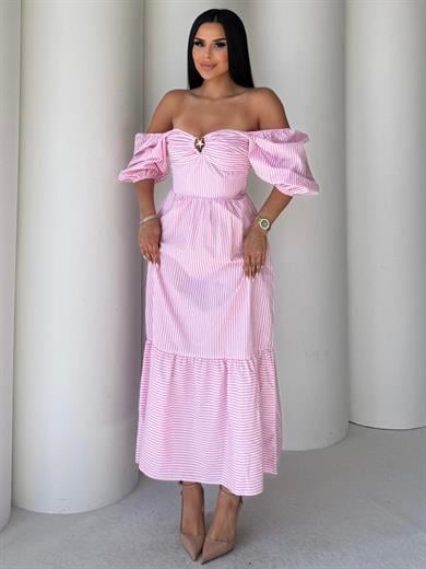 Kanon Gold Toka Detaylı Elbise Pembe