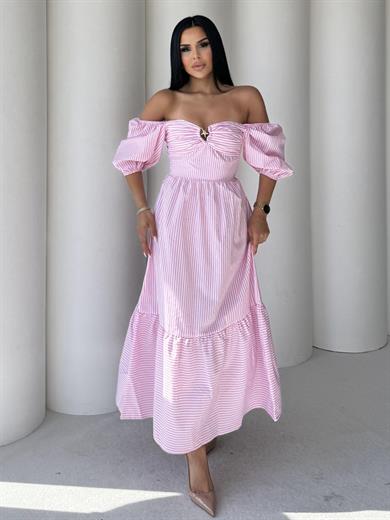 Kanon Gold Toka Detaylı Elbise Pembe