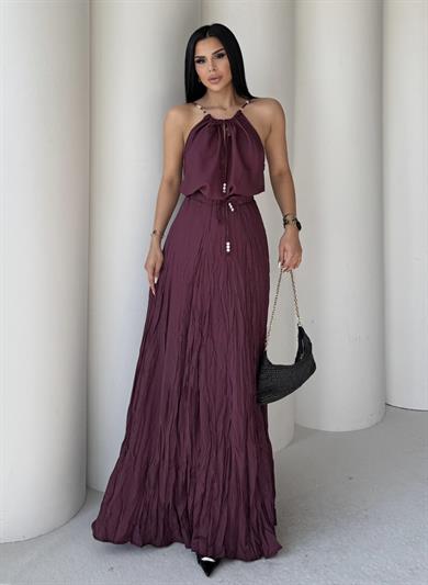 Capris Boncuk Detaylı Etekli Takım Bordo