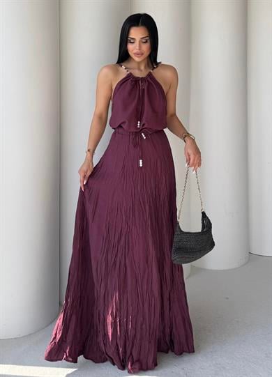 Capris Boncuk Detaylı Etekli Takım Bordo