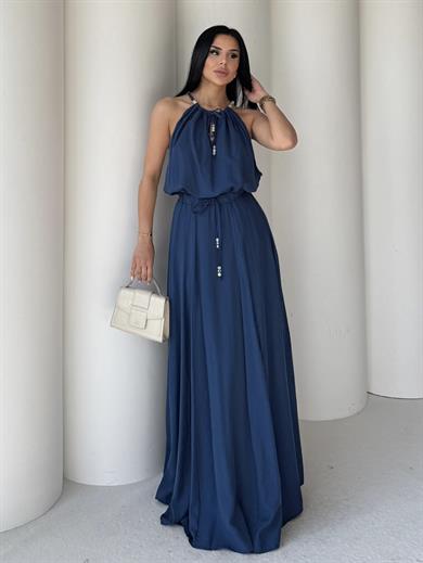 Capris Boncuk Detaylı Etekli Takım Lacivert