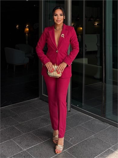 Chares Broş Detaylı Takım Bordo