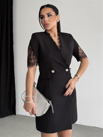 Chinas Dantel Detaylı Elbise Siyah