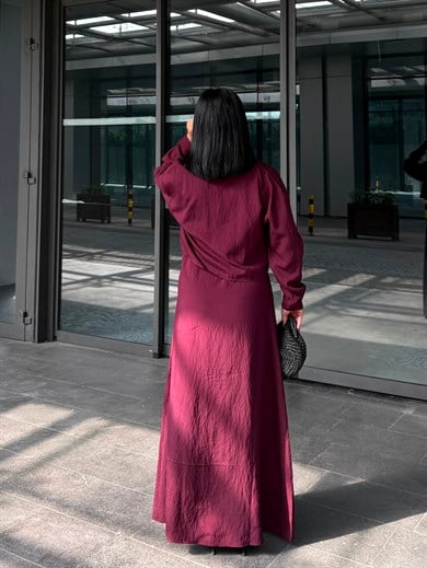 Crush Gömlek Detaylı Elbise Bordo