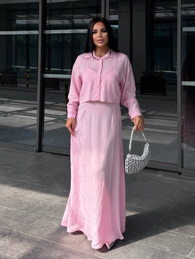 Crush Gömlek Detaylı Elbise Pembe