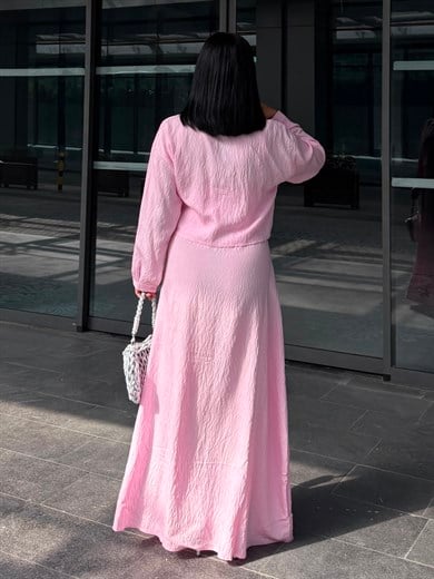Crush Gömlek Detaylı Elbise Pembe