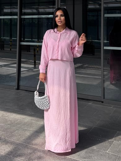 Crush Gömlek Detaylı Elbise Pembe