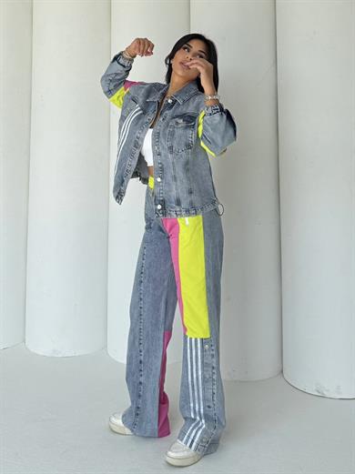 Delita Paraşüt Detaylı Denim Takım Pembe