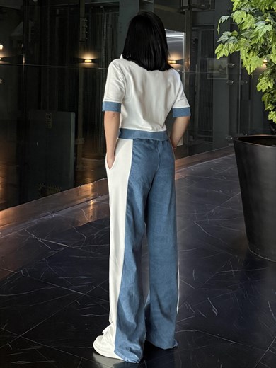 Denisa Denim Detaylı Spor Takım Beyaz