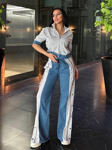 Denisa Denim Detaylı Spor Takım Gri