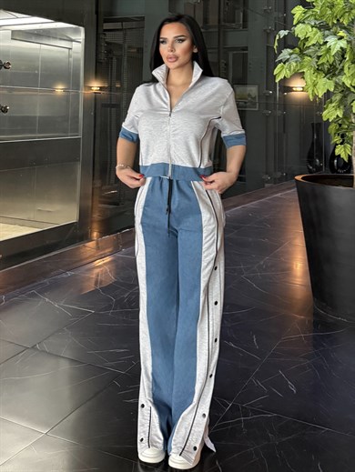 Denisa Denim Detaylı Spor Takım Gri