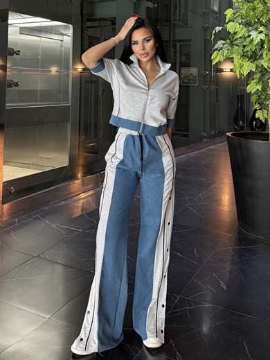 Denisa Denim Detaylı Spor Takım Gri
